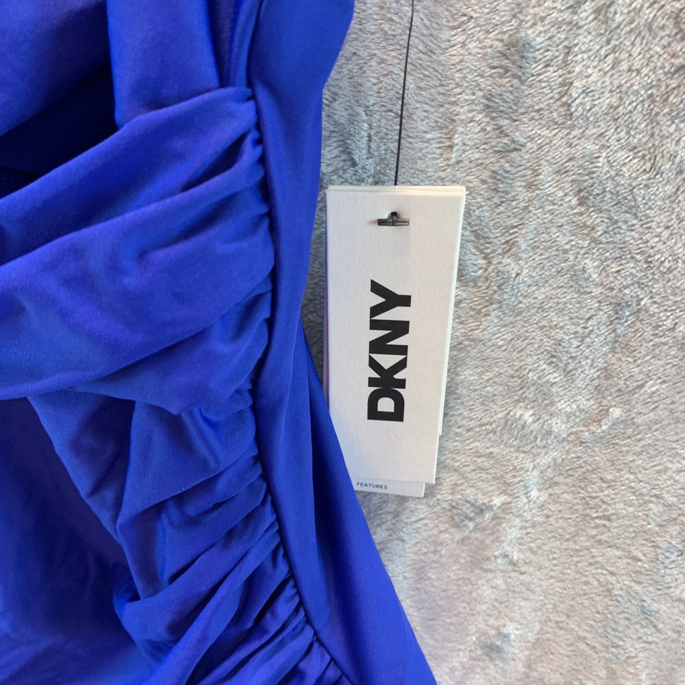 DKNY Womens Royal Blue Wrap Front Ruched One Piece Swimsuit DIMMS559 Large NEW - Picture 3 of 7